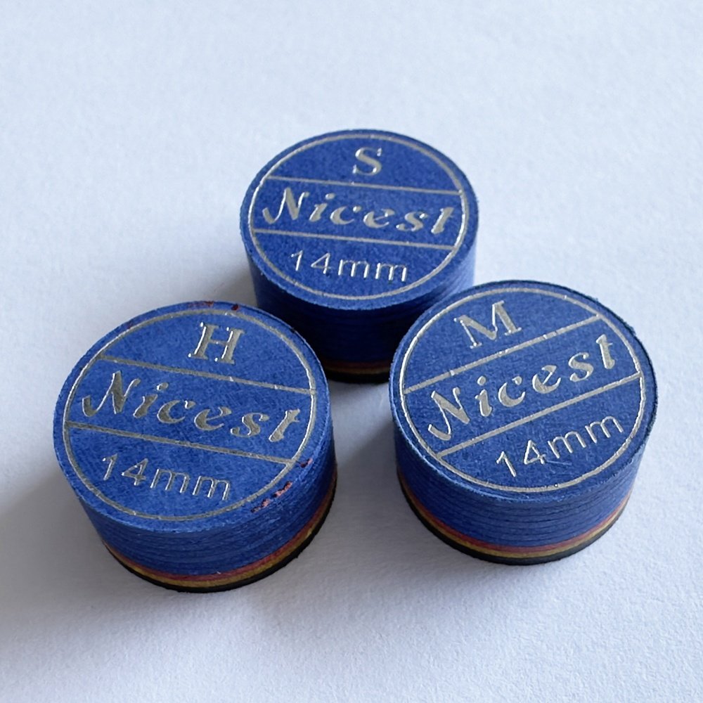 premium leather 14mm blue 9 layers silver logo printed cue tip