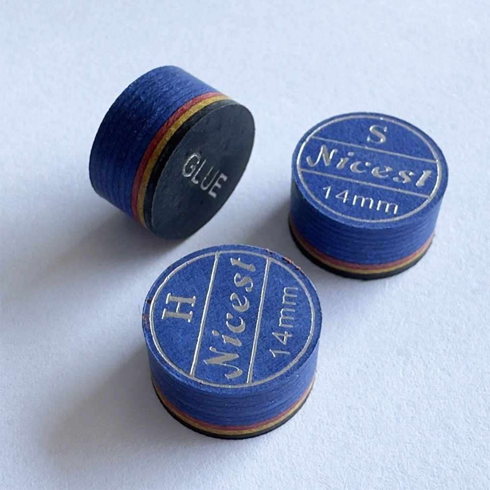 premium leather 14mm blue 9 layers silver logo printed cue tip