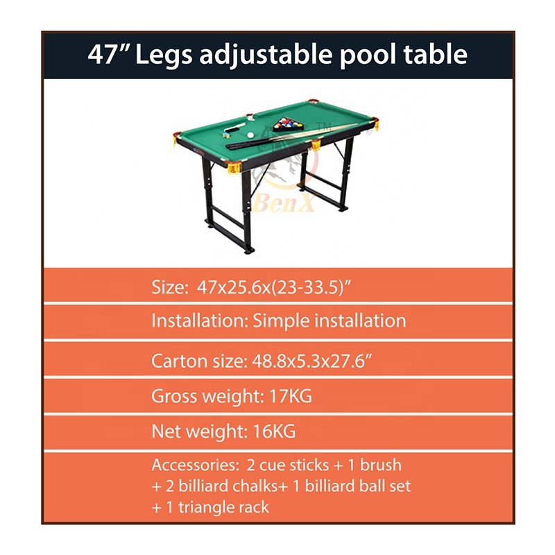 Mini Pool table Benxiao children pool table snooker table factory direct sale 120cm legs adjustable
