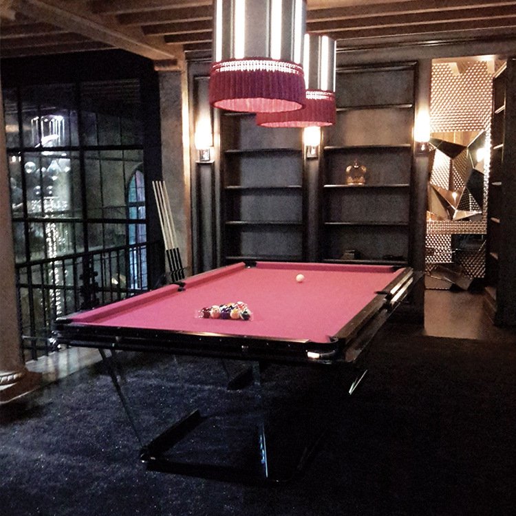 High-end Standard Size Chinese Black Eight Fancy Nine Ball Snooker Crystal Glass Billiard Table with CPBA Billiard Cloths