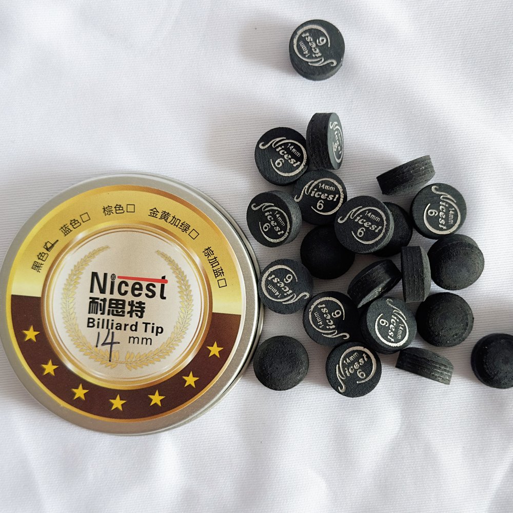 PROMOTIONAL STYLE 6 layers Nicest High Quality Multi Layer single black Color Leather Billiard Cue Tips 14MM For Sale