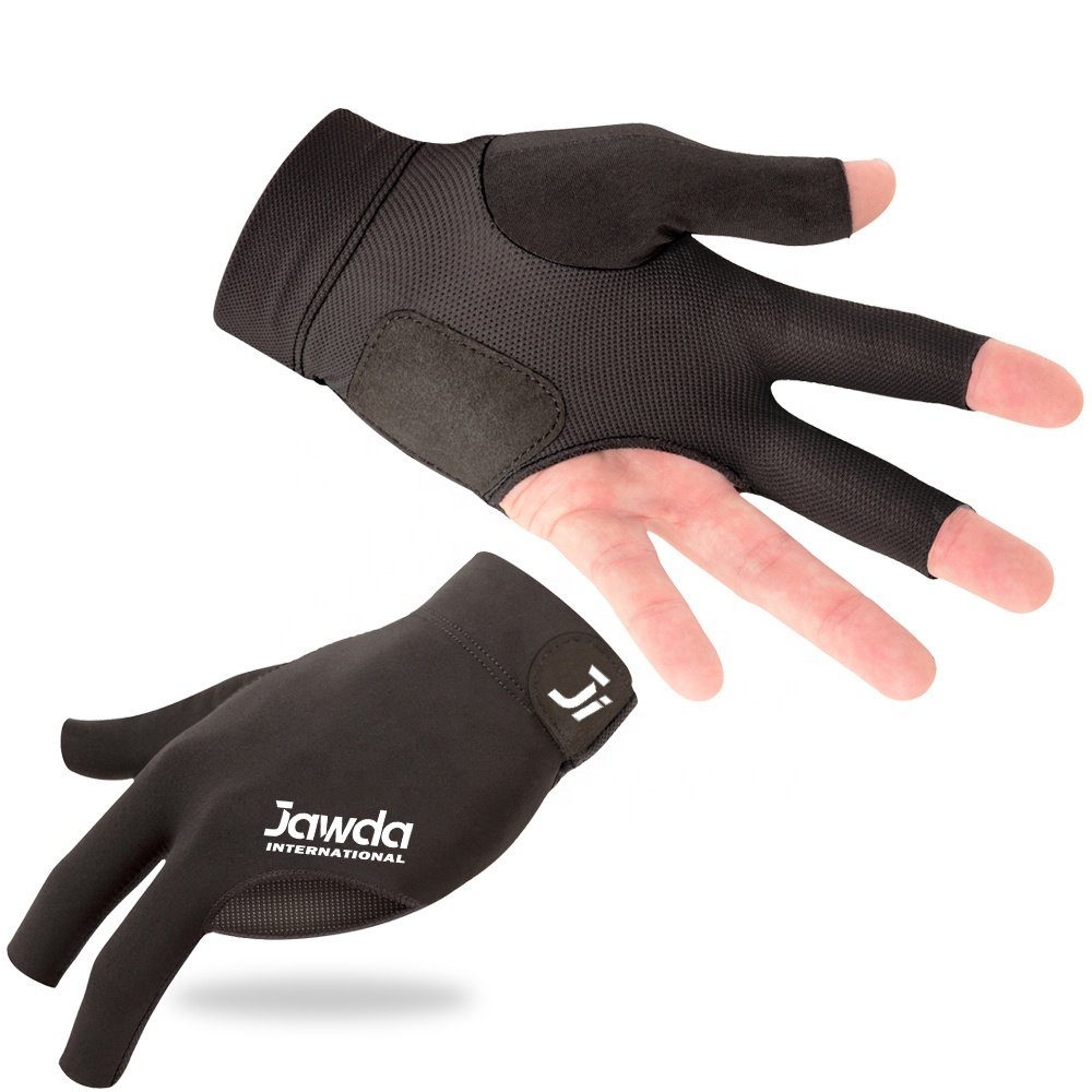 Wholesale Top Quality Colorful 3 Fingers Billiard Gloves Open Finger Snooker Gloves with smooth spandex motorcycle