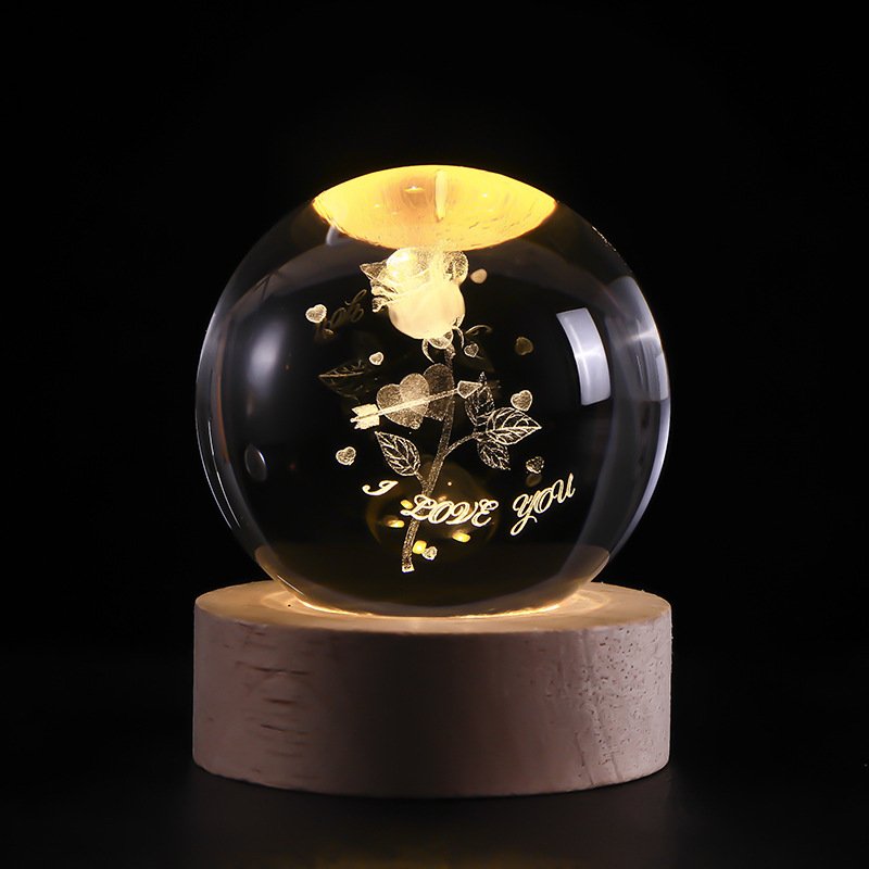 Wholesale Night Light 60mm 3d Interior Crystal Ornament Small Crystal Ball Luminous Night Light Ball With USB
