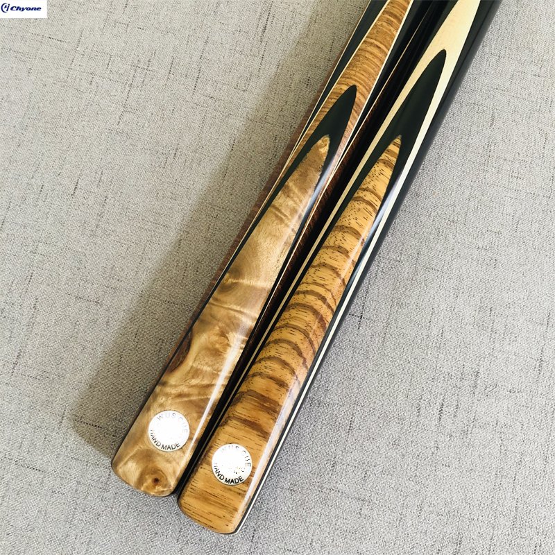 Gold ebony wood 8mm tip size 3/4 joint inlay snooker cue with mini extension