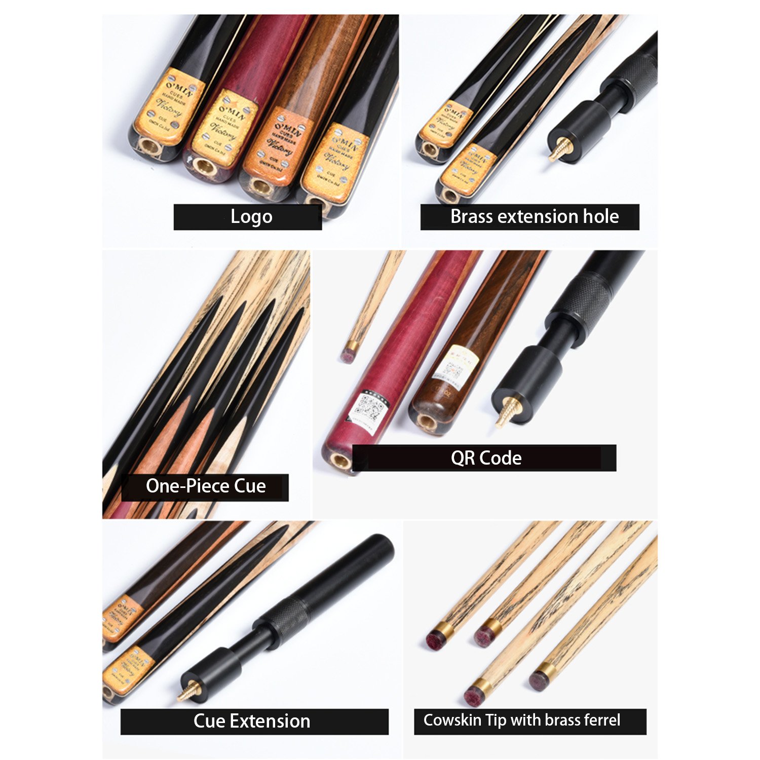 Omin Victory JO-3 1 Piece Single Pool Snooker & Billiard Cues Handmade Snooker Cue Stick Brass Ash Wood Pool Game 50 Pcs Ebony