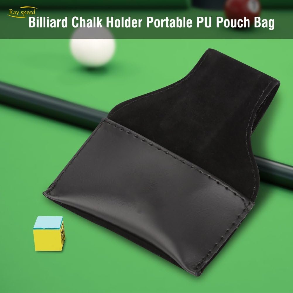Rayspeed Pool Cue PU Leather Chalk Holder with Clip, Portable Billiard Pool Cue Chalk Pouch Pool Chalk Holder Pouch Black