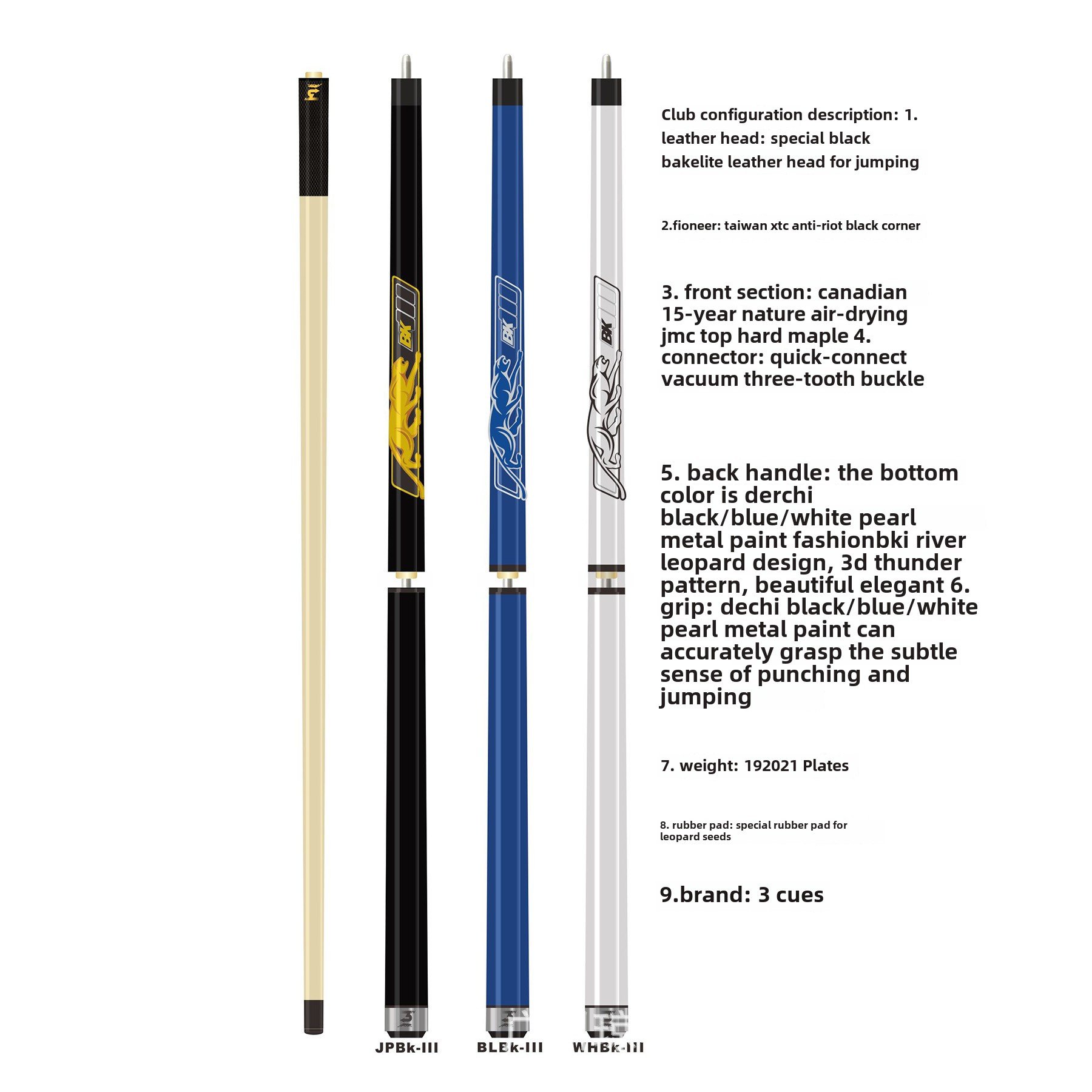 TQG-139 Integrated Three-Section Short Jump Carbon Fiber Snooker Cue New Open Club Cue with Cocobolo Butt Sleeve Bare Handle