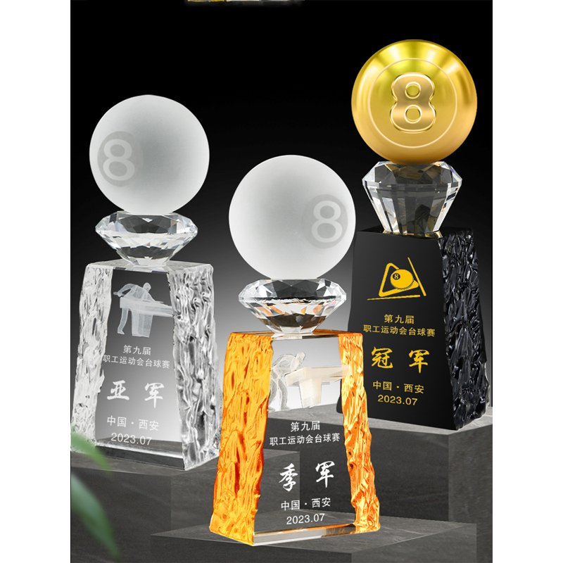 Wholesale Custom mini 3d ball engraved printing glass crystal Awards crystal snooker table billiard trophy for souvenir