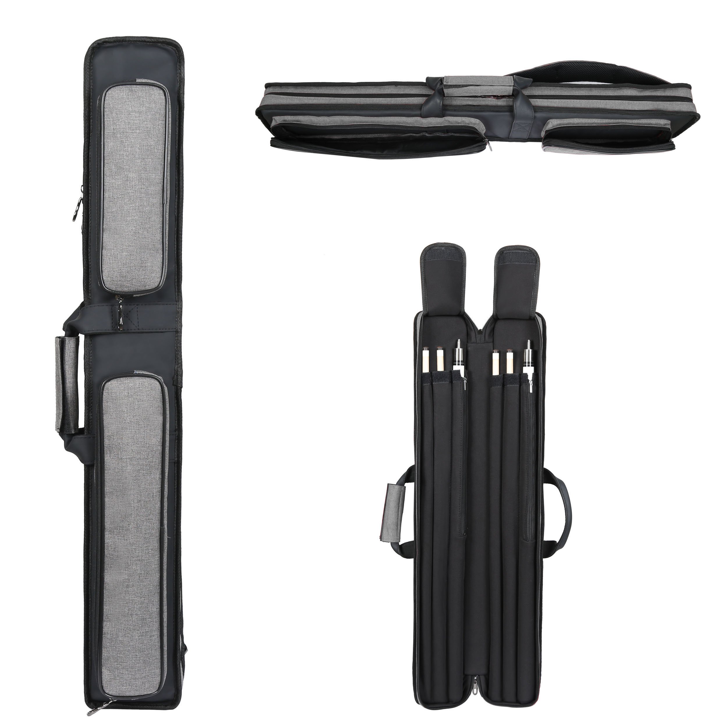 Customizable1/2 Split Pool Cue Case Bag Soft Carry Sturdy Wear Resistant Embroidery PU Leather 2 Holes/ 4Holes / 6Holes