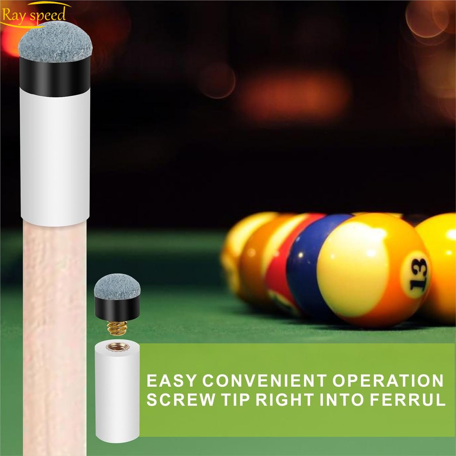 Rayspeed 12mm (Blue) Billiard Cues Tips Replacement Wth White Pool Cue Stick Ferrules, Screw On Pool Cue Tips Pool Stick Tips
