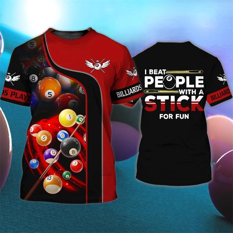 All Over Print Billiards Snooker Graphic T Shirt For Men Summer Casual Oversized Short Sleeve Personalized Tee Shirts Clothes