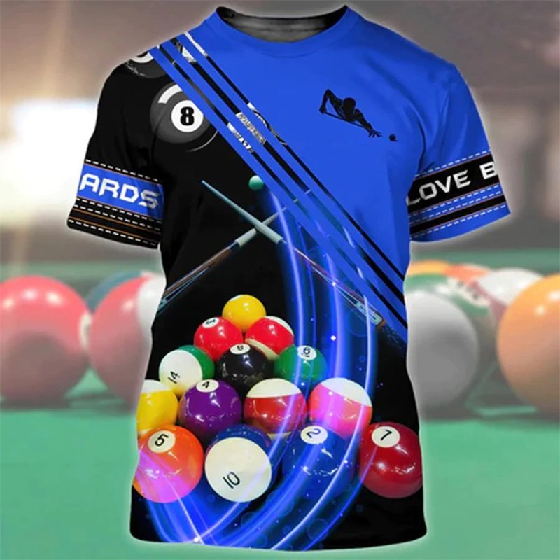 All Over Print Billiards Snooker Graphic T Shirt For Men Summer Casual Oversized Short Sleeve Personalized Tee Shirts Clothes
