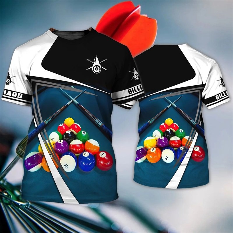 All Over Print Billiards Snooker Graphic T Shirt For Men Summer Casual Oversized Short Sleeve Personalized Tee Shirts Clothes