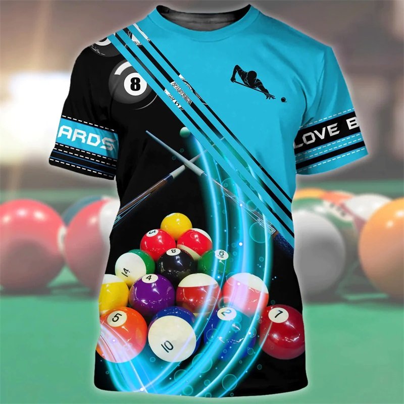 All Over Print Billiards Snooker Graphic T Shirt For Men Summer Casual Oversized Short Sleeve Personalized Tee Shirts Clothes