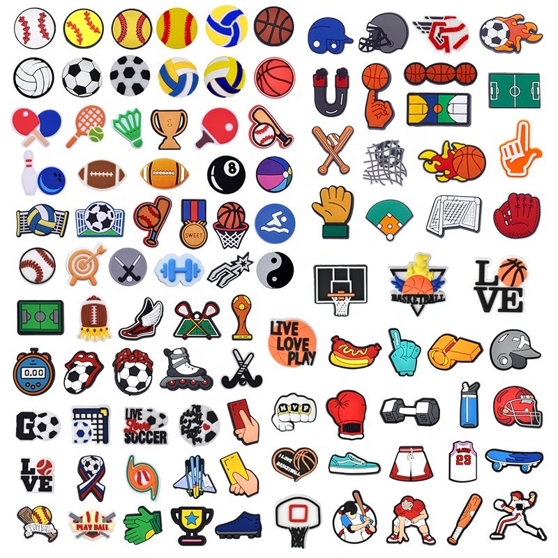 Soft PVC Shoe Decoration Charms Football Soccer Basketball Volleyball Tennis Cricket Baseball Table Tennis Rugby Shoe Charms