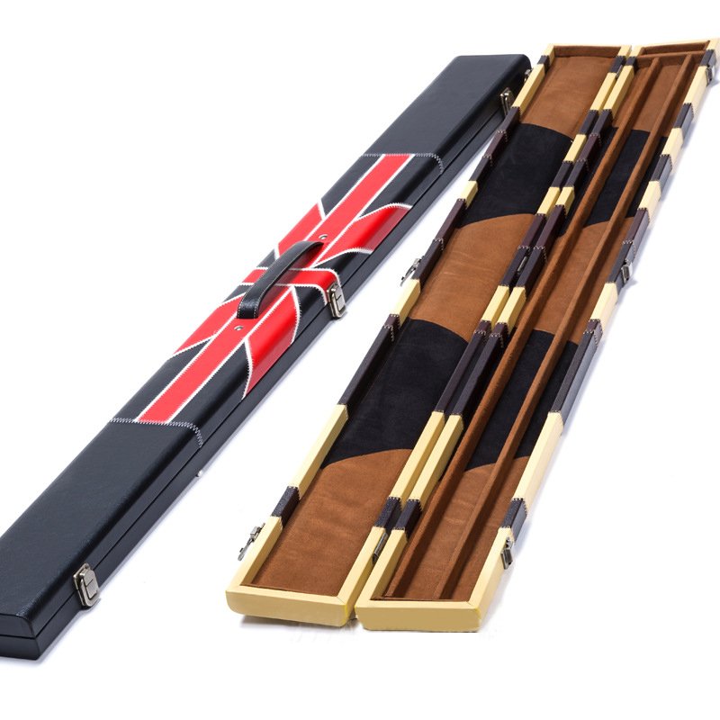 High quality pu leather billiard 3/4 Snooker billiards three-slot rod box solid color parquetry pool cue hard wood cases.