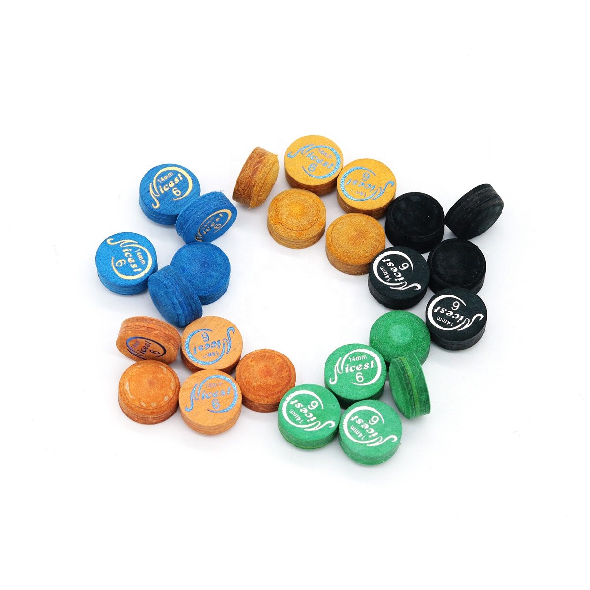 New Superior Quality 14MM Billiard Pool Table Cue Multi Layered Leather Tips Box of 50PCS Multi colors for selection On Sale