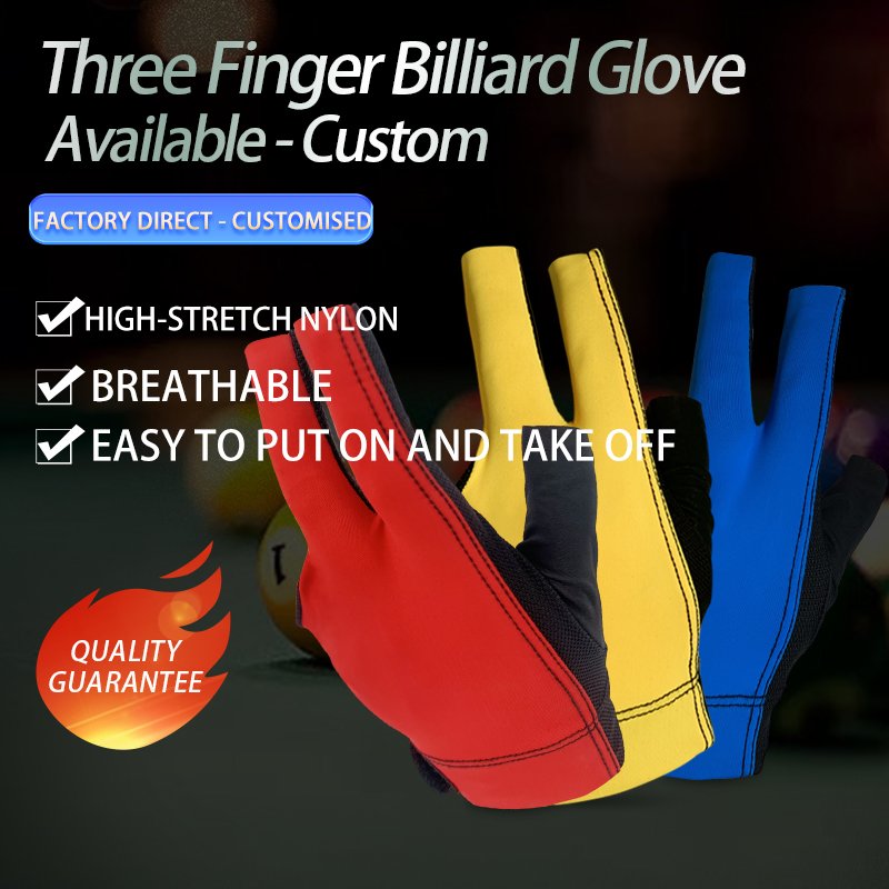 Wholesale Custom Logo Billiards Gloves Non-Slip 3 Fingers Pool Table Gloves Breathable Comfortable Unisex Snooker Cue gloves