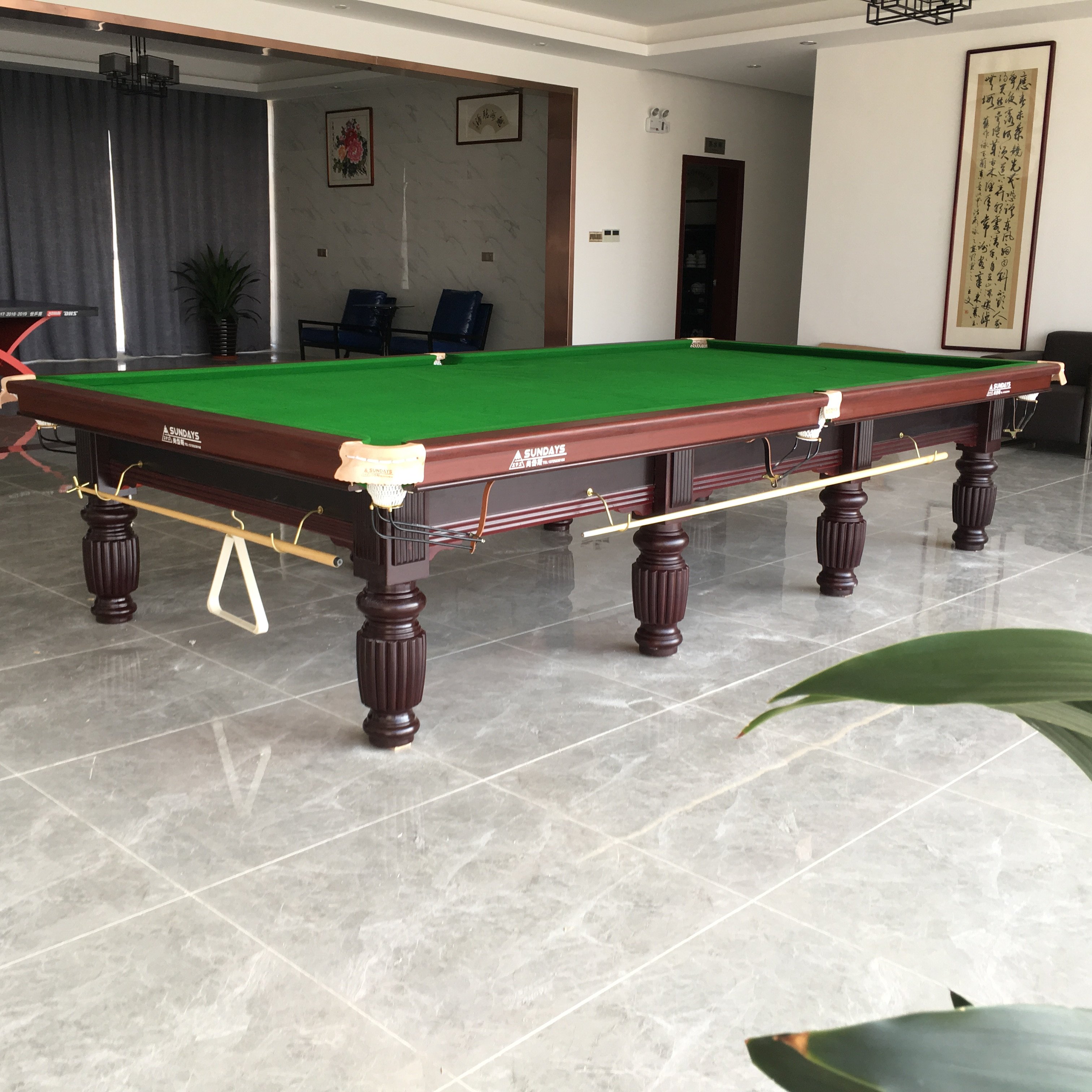 Sdais 12ft Snooker Table Indoor Pool Sport Durable High Quality Leg Metal Leather Material Cue Slate Leather Net Billiard