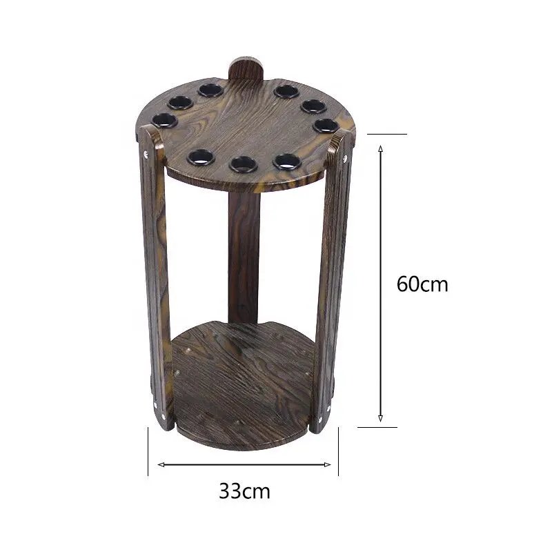 Round Shape 9 Holes Wooden Billiard Pool Snooker Cue Rack Standing Holder