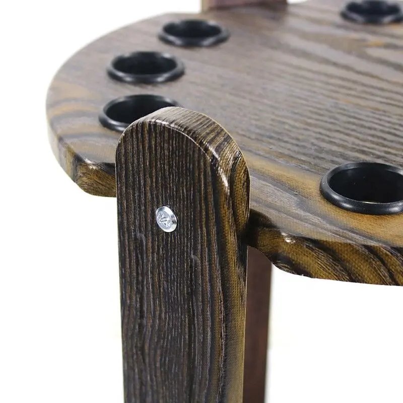 Round Shape 9 Holes Wooden Billiard Pool Snooker Cue Rack Standing Holder