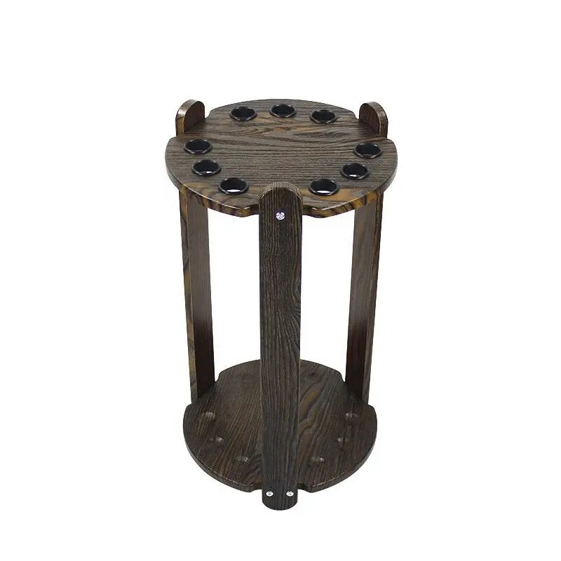 Round Shape 9 Holes Wooden Billiard Pool Snooker Cue Rack Standing Holder