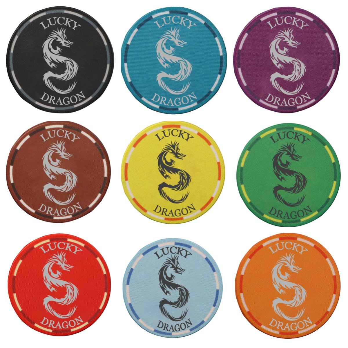 Customized Lucky Dragon Design Texas Hold'em 39mm 10G Sublimation Ceramic Poker Chips for Casino Grade Entertainment Products