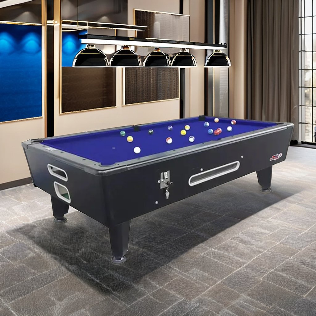 Italian Top Pool's High Quality 8 FT Black Slate Coin Operated Snooker Billiard Table Evergreen Single Piece Excellent