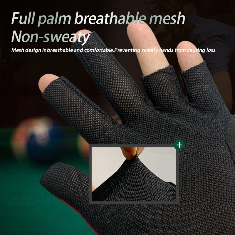 Wholesale Softball Breathable Three Finger Billiard Gloves Custom Logo Non-Slip Billiards Cue Gloves Billiard Snooker Gloves