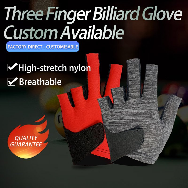 Wholesale Softball Breathable Three Finger Billiard Gloves Custom Logo Non-Slip Billiards Cue Gloves Billiard Snooker Gloves