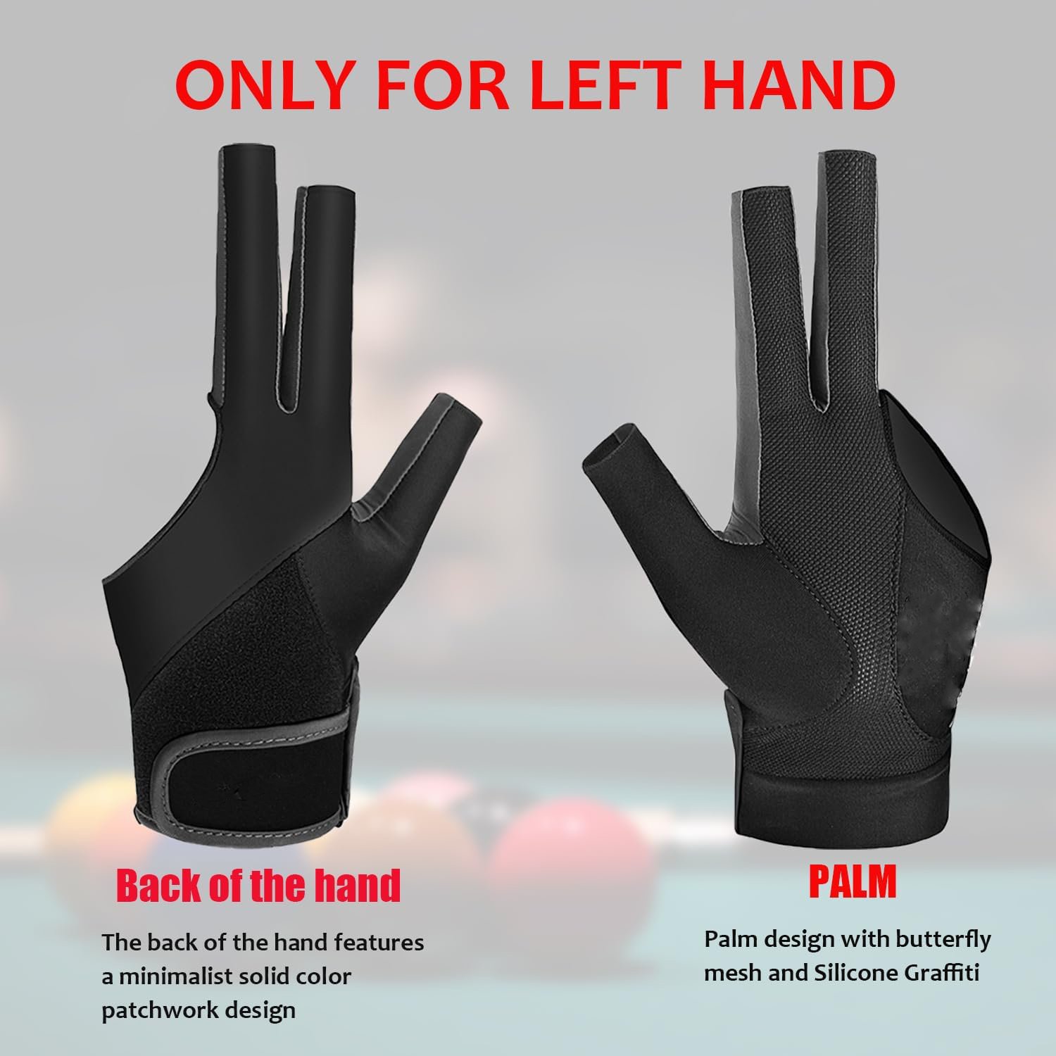 Material Three Fingers Snooker Left and Right Hand Billiard Accessories Billiard Gloves Soft Smooth Fabric Black Sports Unisex