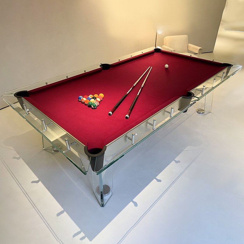2024 Billiards Factory Low Price Indoor Premium Rock Slab Top 9ft Italian Light Luxury Round Crystal Glass Pool Table for Sale