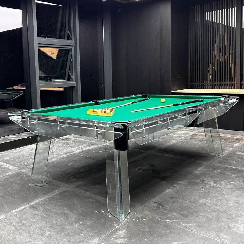 2024 Billiards Factory Low Price Indoor Premium Rock Slab Top 9ft Italian Light Luxury Round Crystal Glass Pool Table for Sale