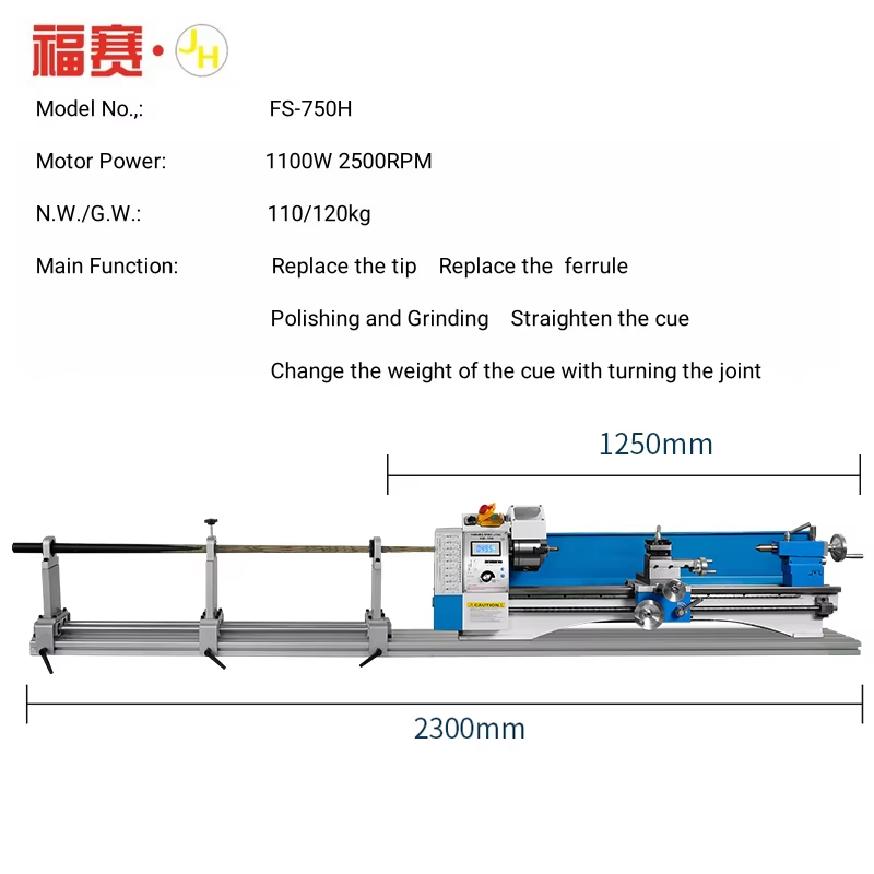 FS-750H Variable Speed Upgraded Billiard Cue Snooker & Pool Cue Repairing Lathe Machine With Shift Rail Machine