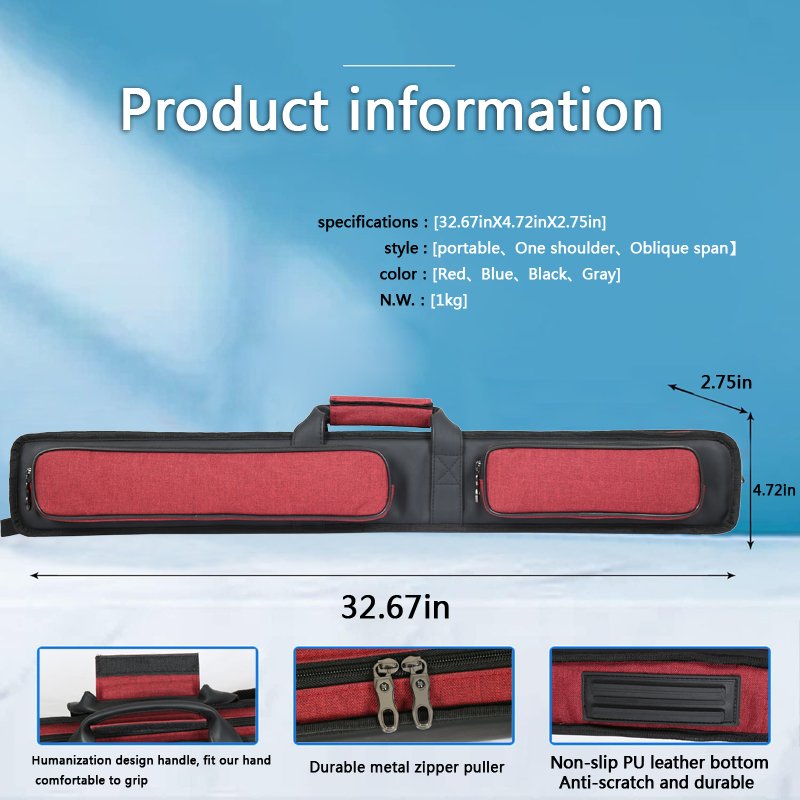 OEM Factory Soft Billiard Pool Cue Stick Carrying Case with two Zipper Pockets Pool Cue Carrying Bag Pool Cue Accessories