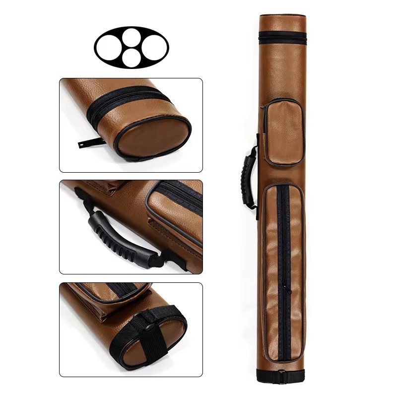 Popular Brown 1/2 Style 2B2S Leather Pool Cue Cases Bag with 4 Holes for Snooker & Billiard Players