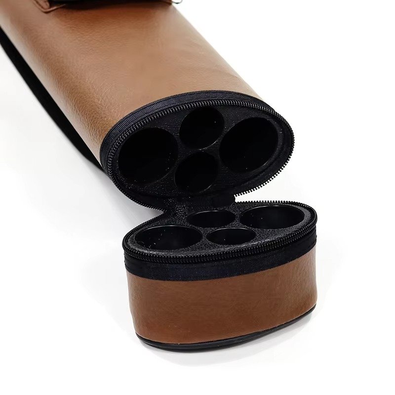 Popular Brown 1/2 Style 2B2S Leather Pool Cue Cases Bag with 4 Holes for Snooker & Billiard Players