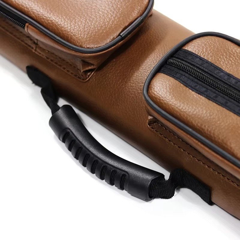 Popular Brown 1/2 Style 2B2S Leather Pool Cue Cases Bag with 4 Holes for Snooker & Billiard Players