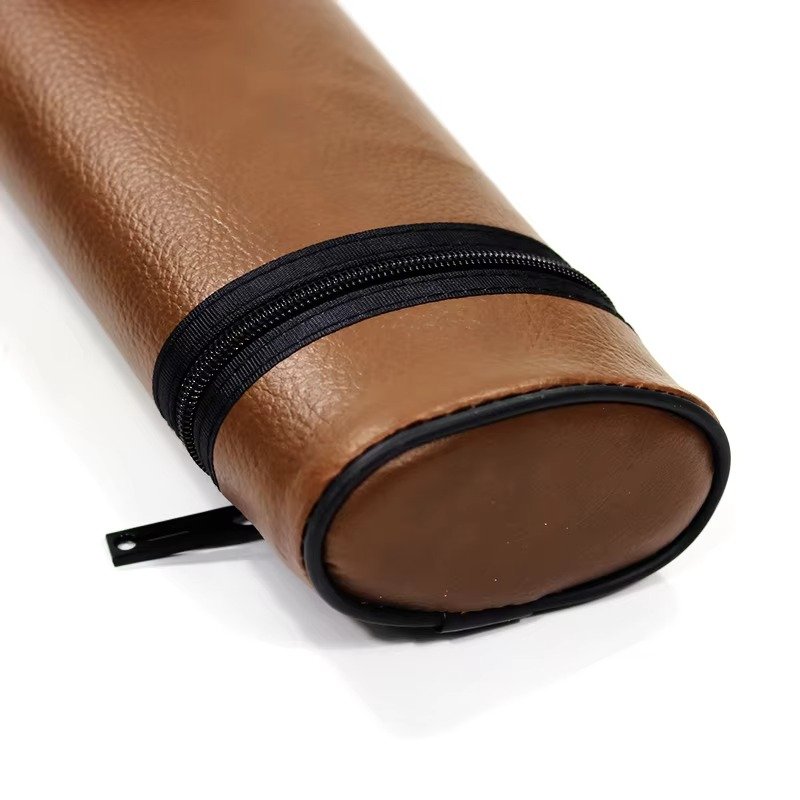 Popular Brown 1/2 Style 2B2S Leather Pool Cue Cases Bag with 4 Holes for Snooker & Billiard Players