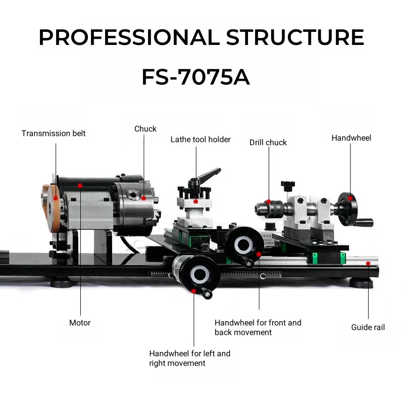 FuSai 500W FS-7075A Model A Electric Manual Metal Lathe Machine With Casting Bed for Pool Cue Repairing Machine