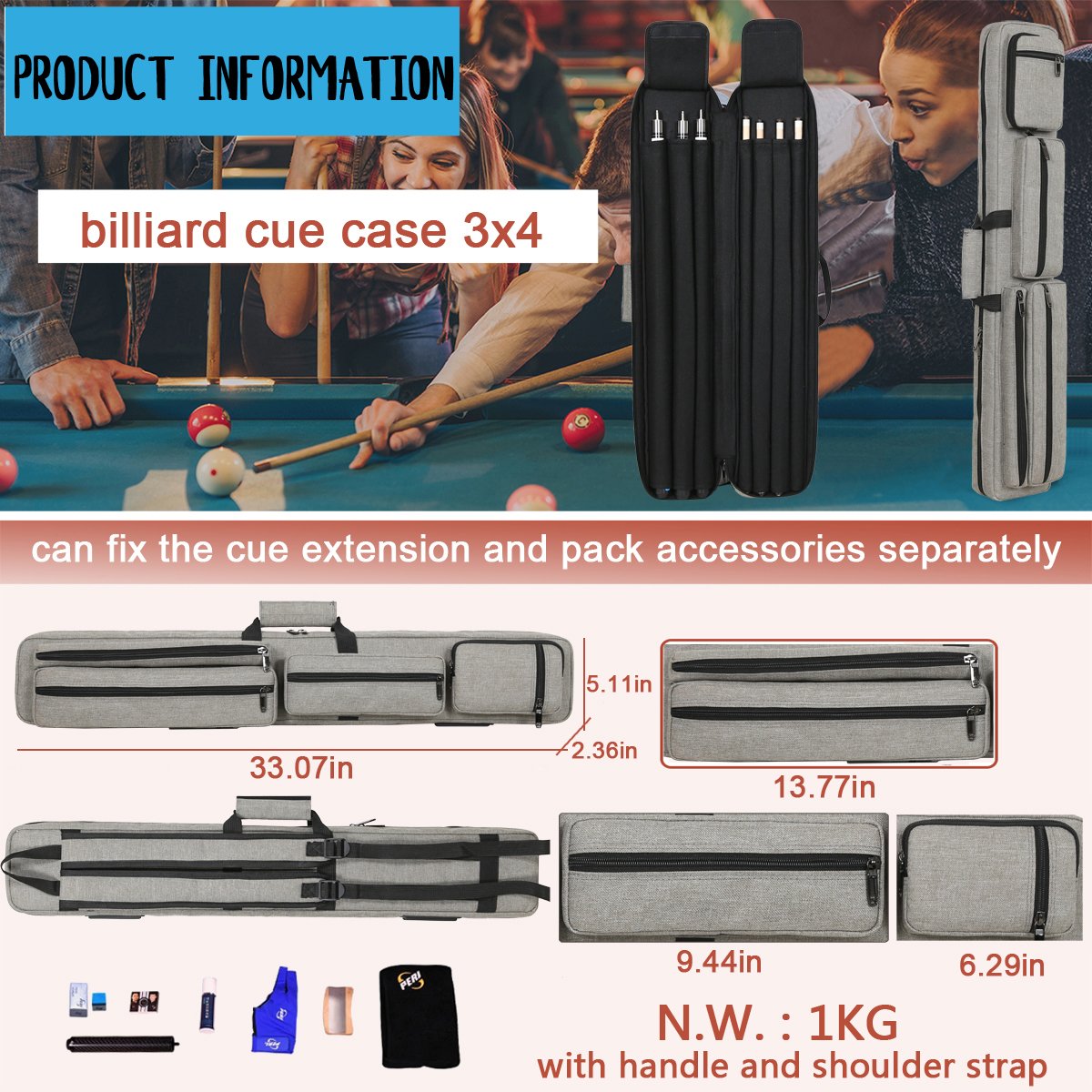 Factory 7-hole sport billiards cue carrying case cue bucket 1/2 billiards cue bag