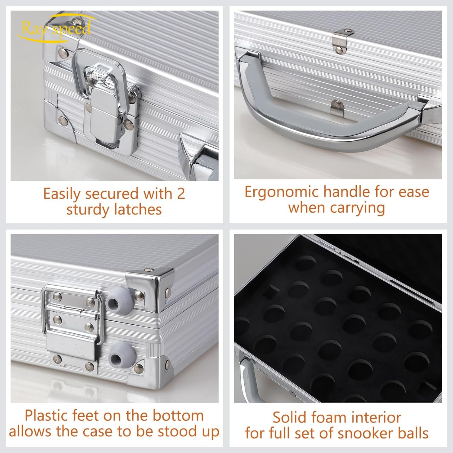 Rayspeed Snooker Pool Ball Case, Snooker Billiard Balls Storage Box for 22 Billiards Balls, 2-1/16'' and Accessories, Silver