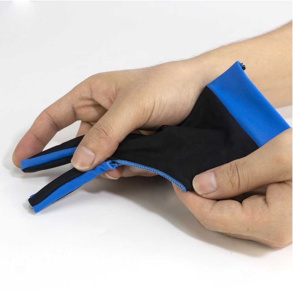 Manufacturer Classic Solid Blue And Black Snooker Gloves Breathable Comfortable Elastic 3 Fingers Youth Billiards Cue Gloves