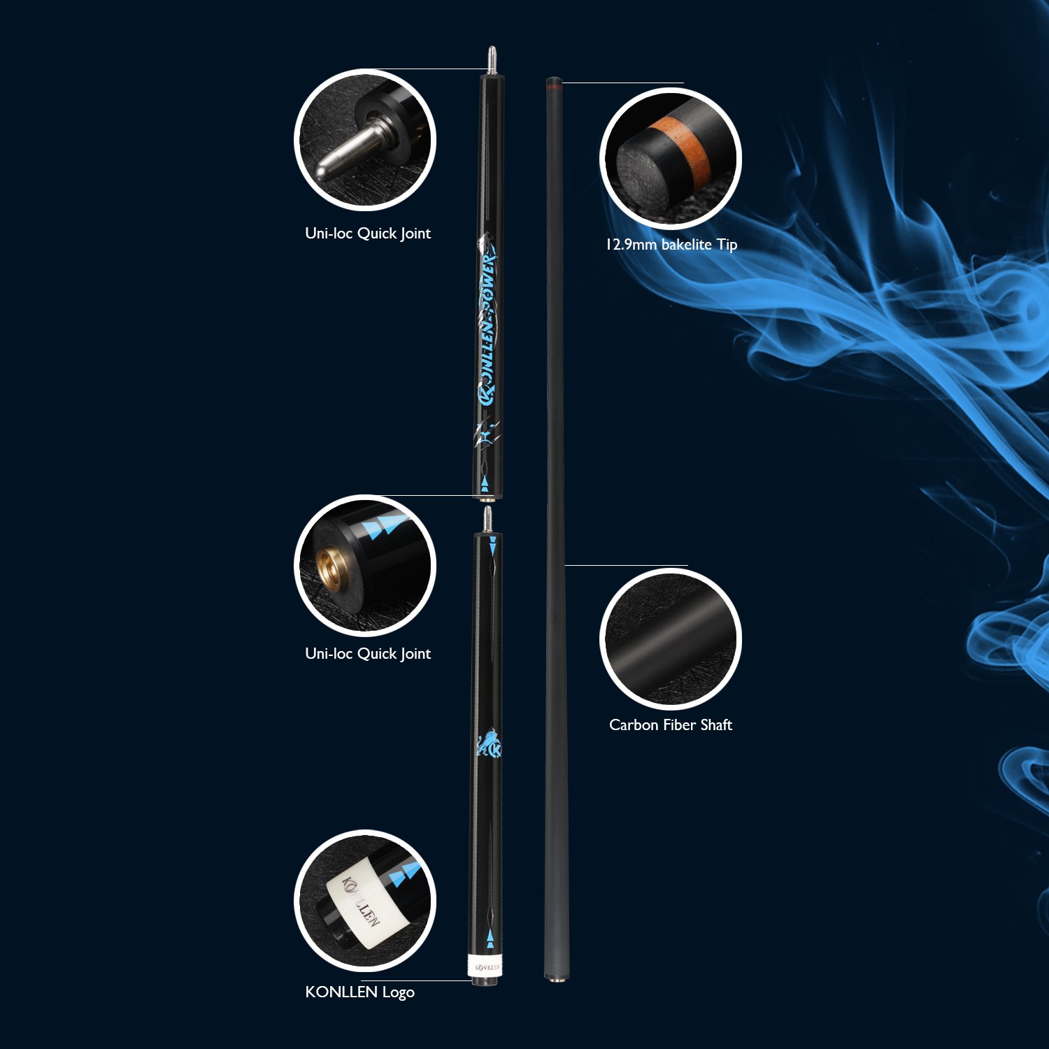 KONLLEN high-end professional billiard cue carbon fiber billiard cue 12.5mm jump cue