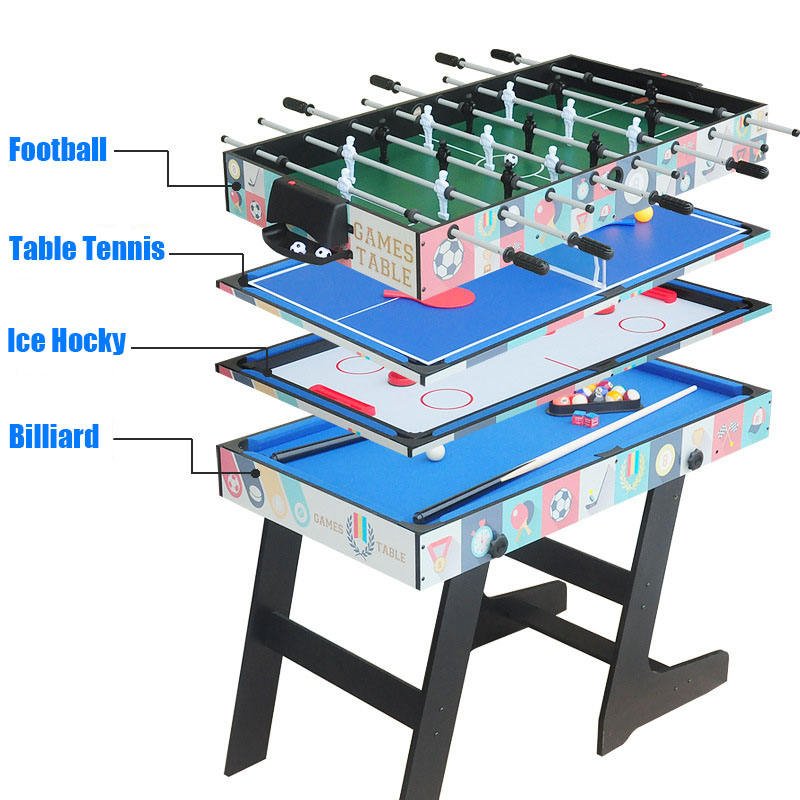 4 in 1 Foldable Leg Folding Multi Functional Game Snooker Billiard Tennis Soccer Foosball Air Hockey Pool Table For Kids