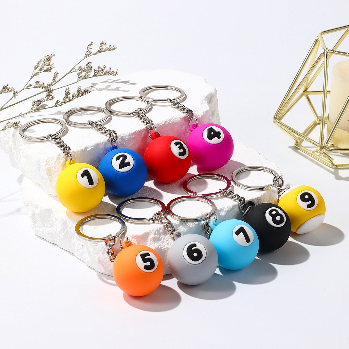 Promotional Gift Simulation 3D Mini PVC Magic Snooker Billiard Ball Keychain Accessory For Key Bag Charms