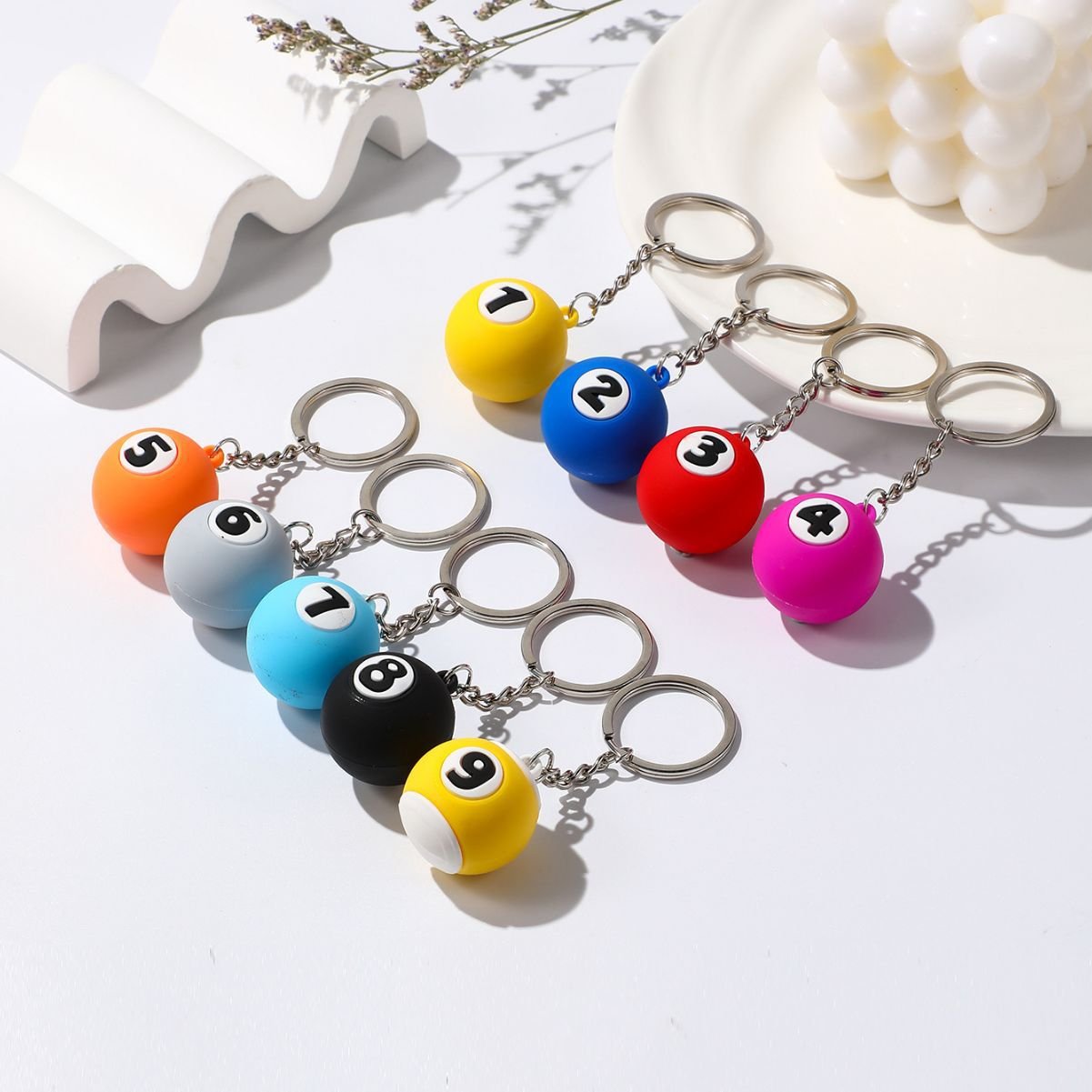 Promotional Gift Simulation 3D Mini PVC Magic Snooker Billiard Ball Keychain Accessory For Key Bag Charms
