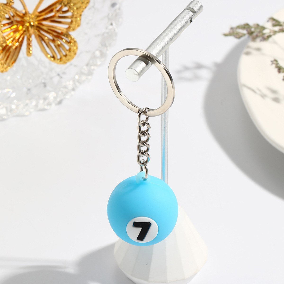 Promotional Gift Simulation 3D Mini PVC Magic Snooker Billiard Ball Keychain Accessory For Key Bag Charms