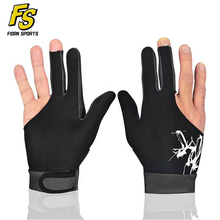 OEM High Quality Billiard Glove Custom Logo Breathable Pool Accessories Three Fingers Snooker Gloves Black Polyester Unisex PK