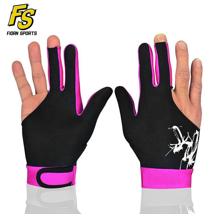 OEM High Quality Billiard Glove Custom Logo Breathable Pool Accessories Three Fingers Snooker Gloves Black Polyester Unisex PK